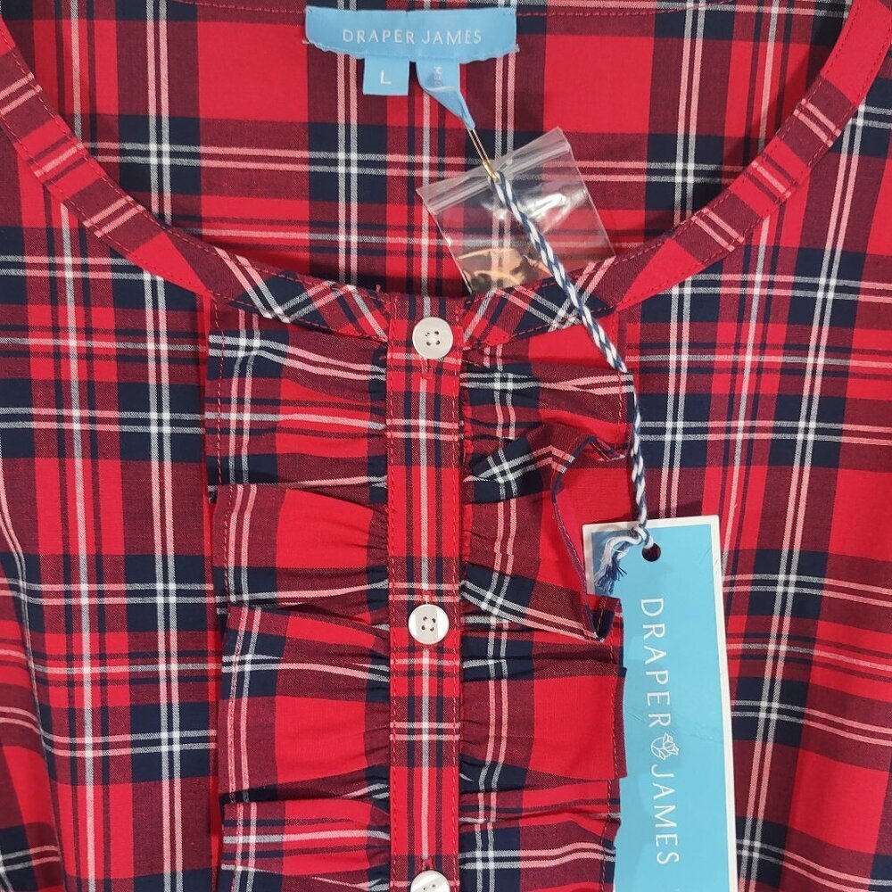 NWT Draper James Red Plaid Blouse Tunic 3/4 Bell Sleeve Ruffle Women's Large - Picture 7 of 11